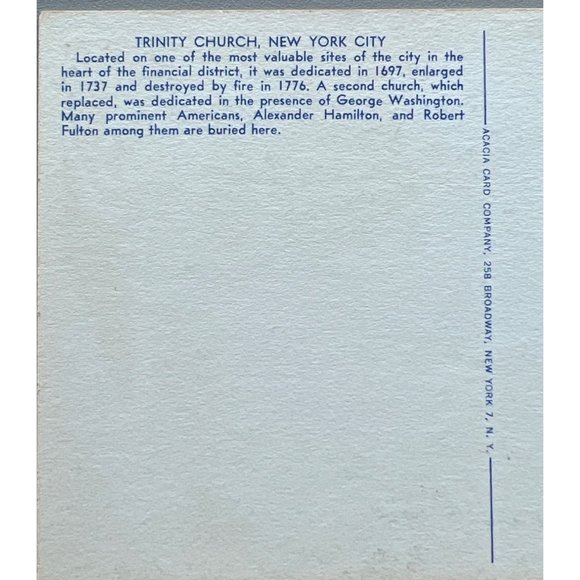 Trinity Church New York City Postcard Vintage Souvenir Unpostmarked - Picture 3 of 3